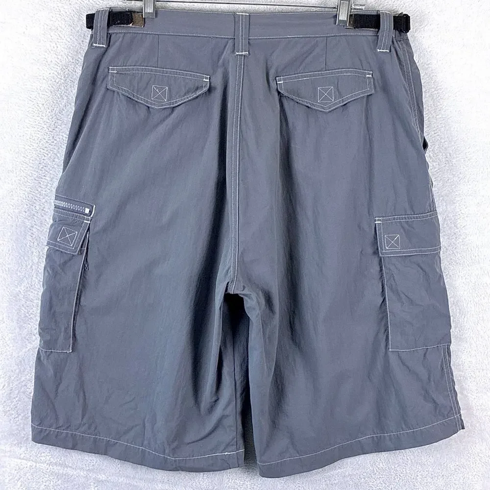 VTG No Fear Cargo Shorts Mens XL Gray Nylon Utility Skate Outdoor Grunge Y2K